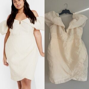 City Chic Plus Size Jez Puff Sleeve Mini Dress Oat Cream